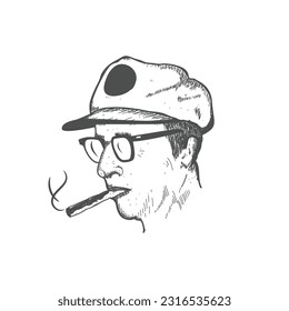 Man wearing hat and smoking cigarette, on white background. Can be used for web and print. Vector EPS 10