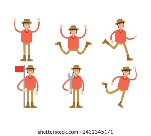 man wearing hat in various poses characters illustration