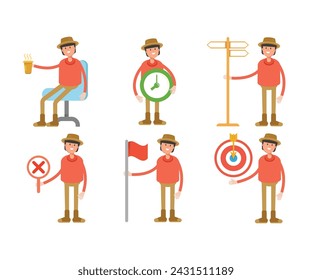hombre con sombrero en varias poses personajes ilustración