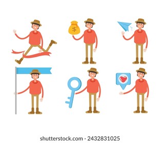 hombre con sombrero en varias poses personajes ilustración