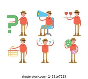 hombre con sombrero en varias poses personajes ilustración