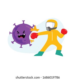 Man wearing hazmat clothes for prevent virus Wuhan Covid-19. Fight Corona virus Health care concept