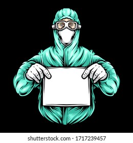 man wearing hazmat holding paper vector