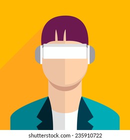 man wearing head-mounted display flat icon with long shadow