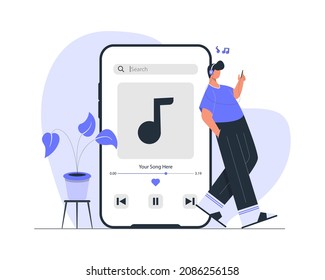 A man Wearing headphone and listening to music on phone concept illustration