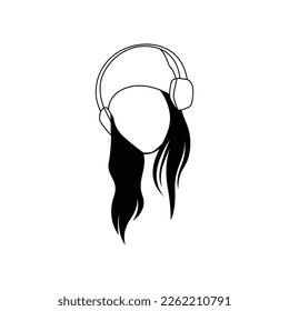 Man wearing headphones. Line art illustration