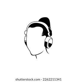 Man wearing headphones. Line art illustration