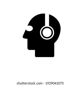 A Man Wearing Headphones. Music Lover's Profile. Logo. Black And White Icon. Vector Illustration