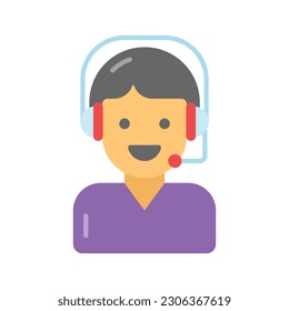 Man wearing headphones showing concept vector of client servicing, flat icon of customer care