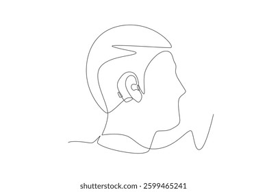 Man wearing hearing aid. Hearing aids concept one-line drawing