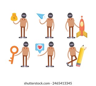 man wearing helmet characters in various poses vector illustration