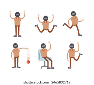 man wearing helmet characters in various poses vector illustration