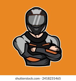 man wearing helmet fullface simple cartoon vector