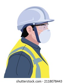 man wearing helmet safety case and protector glasses