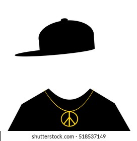 Man Wearing Hip Hop Fashion With Peace Sign Necklace