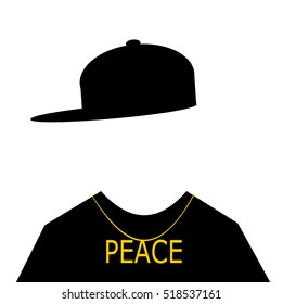 man wearing hip hop fashion with peace necklace