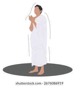  homem vestindo roupas de ihram. Vetor Ilustração plana, hajj, umrah.