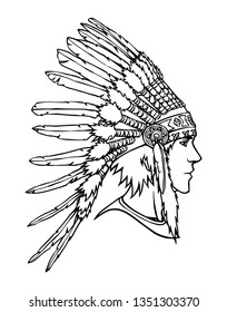 Man Wearing Indian Chief Headdress Hand Stock Vector (Royalty Free ...