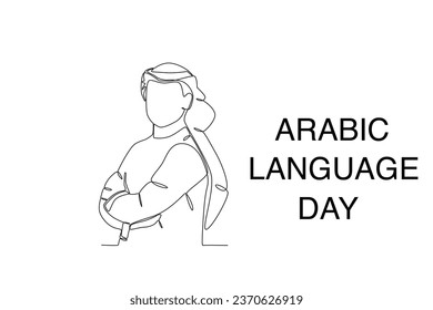 A man wearing Islamic clothing. Arabic language day one-line drawing