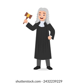 man wearing judge costume and holding gavel hammer