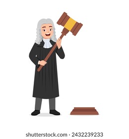 man wearing judge costume and holding gavel hammer