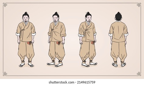 Man wearing Korean traditional clothes(Hanbok). Vector illustration. 