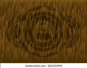 Man wearing mask icon inside Brown fur realistic badge. Animal chic background. Illustration. 