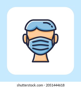 Man wearing a mask icon vector with outline color style isolated on white background. Vector illustration head sign symbol icon concept for medical, covid-19, web, apps, technology and project