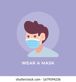 Man Wearing a mask Illustration. Coronavirus COVID-19 Vector Illustration. EPS 10