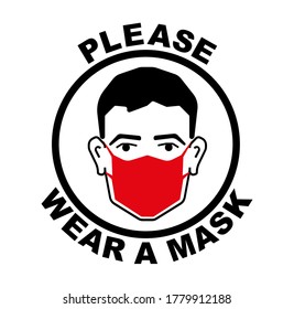 Man wearing mask, please wear a mask vector sign