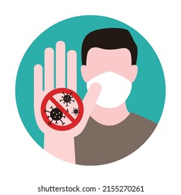 Man wearing a mask to protect him from the new coronavirus, stop sign
