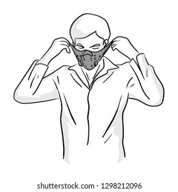 man wearing mask vector illustration sketch doodle hand drawn with black lines isolated on white background