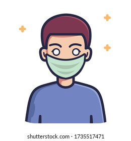 Man wearing mask vector illustration. Health icon concept isolated. Flat cartoon style