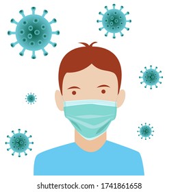 A man is wearing masker to avoid corona virus. Life and healthy element. Can be used for web and mobile development. Vector illustration design.