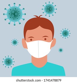 Un hombre está usando escoria para evitar el virus de la corona. Vida y elemento sano. Se puede usar para desarrollo web y móvil. Diseño de ilustración vectorial.