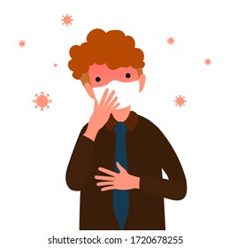 man wearing masks and coughing,Virus germs spread in the air