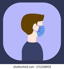 Man wearing mask,side view image,flat illustration