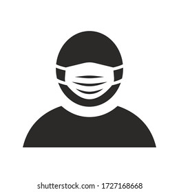 Man wearing medical face mask icon. Wear a face mask or face covering. Vector icon isolated on white background.