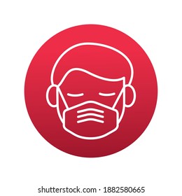 man wearing medical face mask covid19 protection in red block style vector illustration design