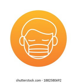 man wearing medical face mask covid19 protection in orange block style vector illustration design