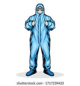 man wearing medical hazmat suit vector