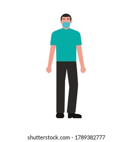 man wearing medical mask character vector illustration design