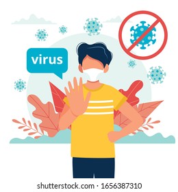 Man wearing a medical mask. Coronavirus  quarantine. Respiratory virus concept. Vector illustration in flat style