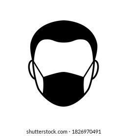 Man wearing medical mask icon, protecting themselves against pandemic epidemic infection. Coronavirus - COVID-19, virus contamination, pollution, antivirus. Disposable medical mask icon