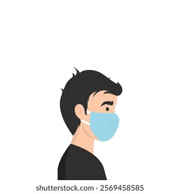 Man wearing medical mask to protect COVID-19 or prevent disease, flu, air pollution, contaminated air, world pollution, HMPV, human metapneumovirus concept.