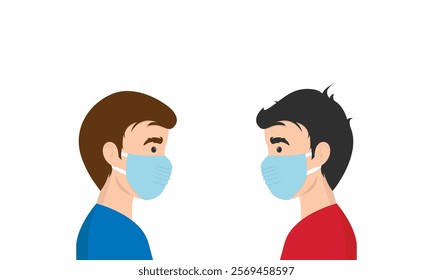 Man wearing medical mask to protect COVID-19 or prevent disease, flu, air pollution, contaminated air, world pollution, HMPV, human metapneumovirus concept.