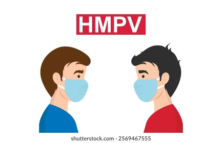 Man wearing medical mask to protect HMPV, human metapneumovirus, COVID-19 or prevent disease, flu, air pollution, contaminated air, world pollution concept.