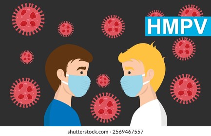 Man wearing medical mask to protect HMPV, human metapneumovirus, COVID-19 or prevent disease, flu, air pollution, contaminated air, world pollution concept.