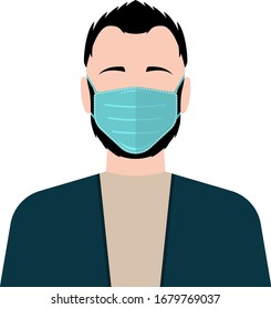 Man wearing medical protective mask. Vector illustration EPS 10