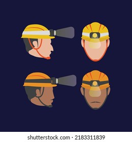 man wearing a miners helmet with lamp and light design modern vector illustration